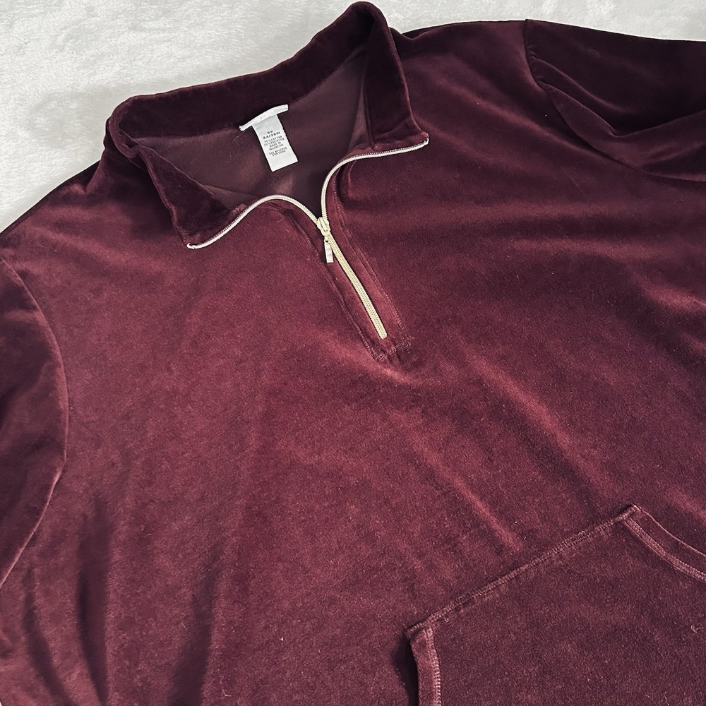 Catherines Velour Pullover Plus Sz 5X (34/36) Burgundy Soft Cozy Plush Lounge